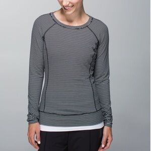 Lululemon Race Your Pace Long Sleeve in Hyper Stripe Heathered Angel White Black